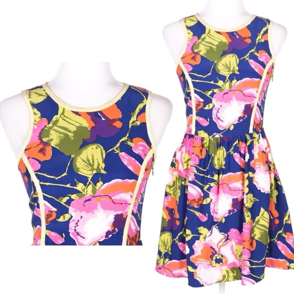 Parker Silk Floral Lace Up Open Back Fit & Flare Summer Dress - SZ Medium - Picture 2 of 7